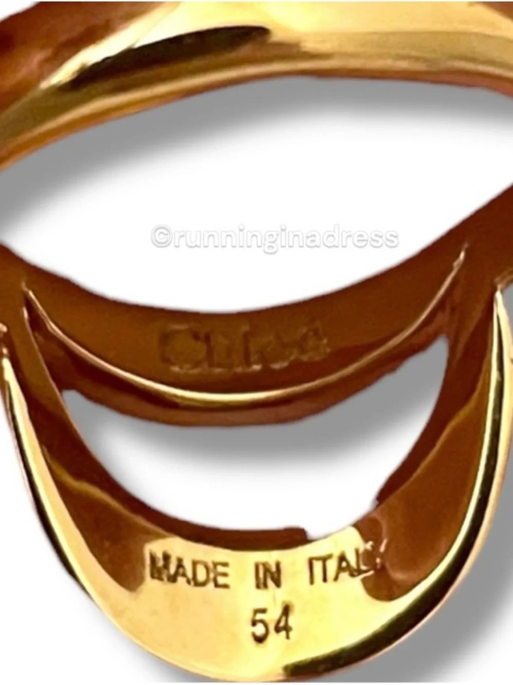 Chloé Crescent Pave Crystal Ring Gold Tone Statement EU 54 US 7 Full Set Box Bag